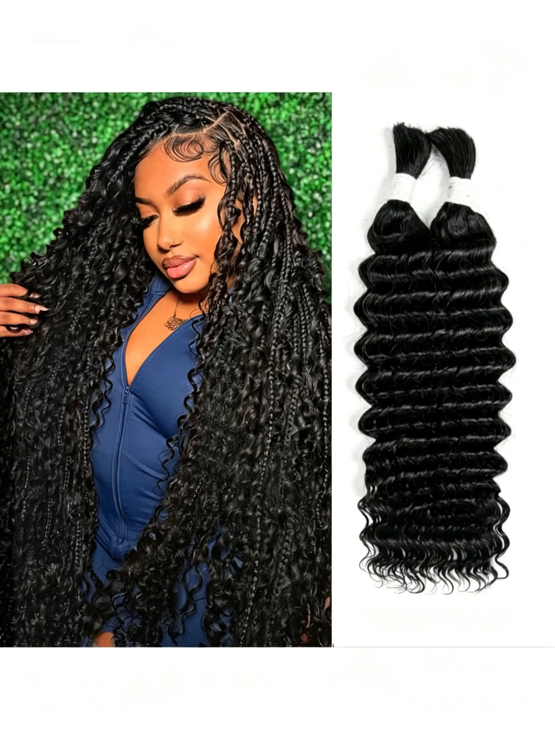 Human Braiding Hair For Boho Braids 1b Natural Black 2 Bundles Deep Wave Bulk Human Hair For Braiding No Weft Brazilian Virgin Curly Human Hair Extensions Wet And Wavy Human Hair For Micro Braiding