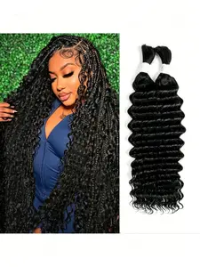 Human Braiding Hair For Boho Braids 1b Natural Black 2 Bundles Deep Wave Bulk Human Hair For Braiding No Weft Brazilian Virgin Curly Human Hair Extensions Wet And Wavy Human Hair For Micro Braiding