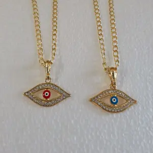 Evil Eye Necklace Pendant Gold Plated   Red or Blue for Protection and Luck