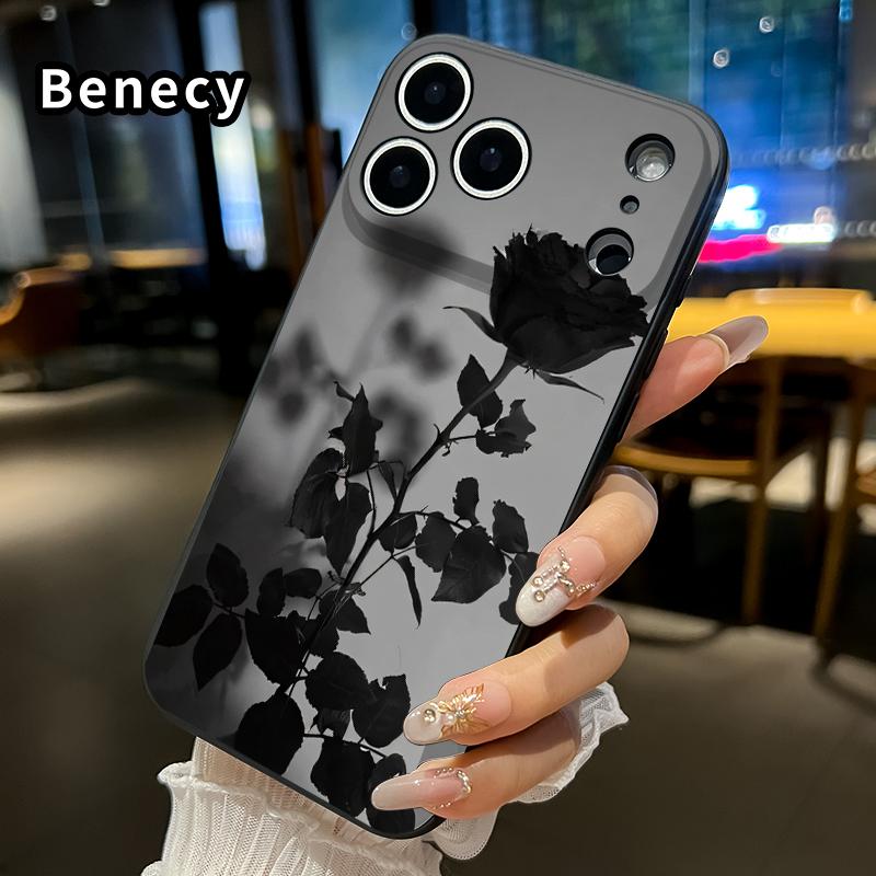 Straight Edge Phone Case for iPhone 17 15 16 14 Pro Max 13 12 11 XR XS Plus Air E Black Rose Pattern Anti-Scratch Shockproof Soft Liquid Silicone Protective Cover Smartphone Casing Straight Edge Phone Case for iPhone 17 15 16 14 Pro Max 13 12 11 XR XS Plus Air E Black Rose Pattern Anti-Scratch Shockproof Soft Liquid Silicone Protective Cover Smartphone Casing