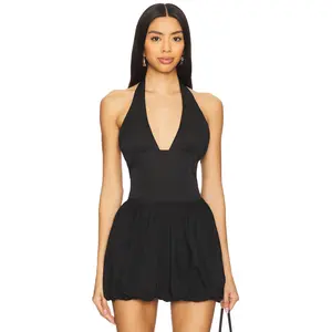 superdown Olive Halter Top in Black