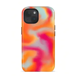 Abstract Pattern Blending Orange, Red, Pink And Blue Two-In-One Matte Texture Phone Case Suitable For Compatible With Iphone17,17AIR,16, 15, 14, 13, 12, 11, PRO MAX,PLUS,X,XS,As Well As , Galaxy S21/22/23/24/25 Ultra/FE+,NOTE20 Ultra,A71/56/55/54/53/52/36