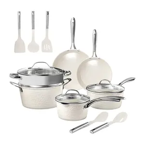 Gotham Steel Hammered Cream 15 Piece Cookware and Utensil Set