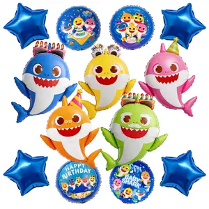 PartyWoo Baby Shark Family Foil Balloons 13pcs Baby Shark Family Blue Round Star Mylar Helium Balloons for Boys and Girls Birthday Decorations Under the Sea Ocean Kids Birthday Party Decorations