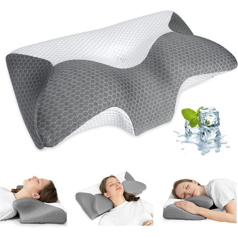 Cervical Pillow, Ergonomic Pillow for Neck and Shoulder Pain Relief with Cooling Ice Silk Pillowcase, Orthopedic Neck Bed Pillow for Side, Back and Stomach Sleepers