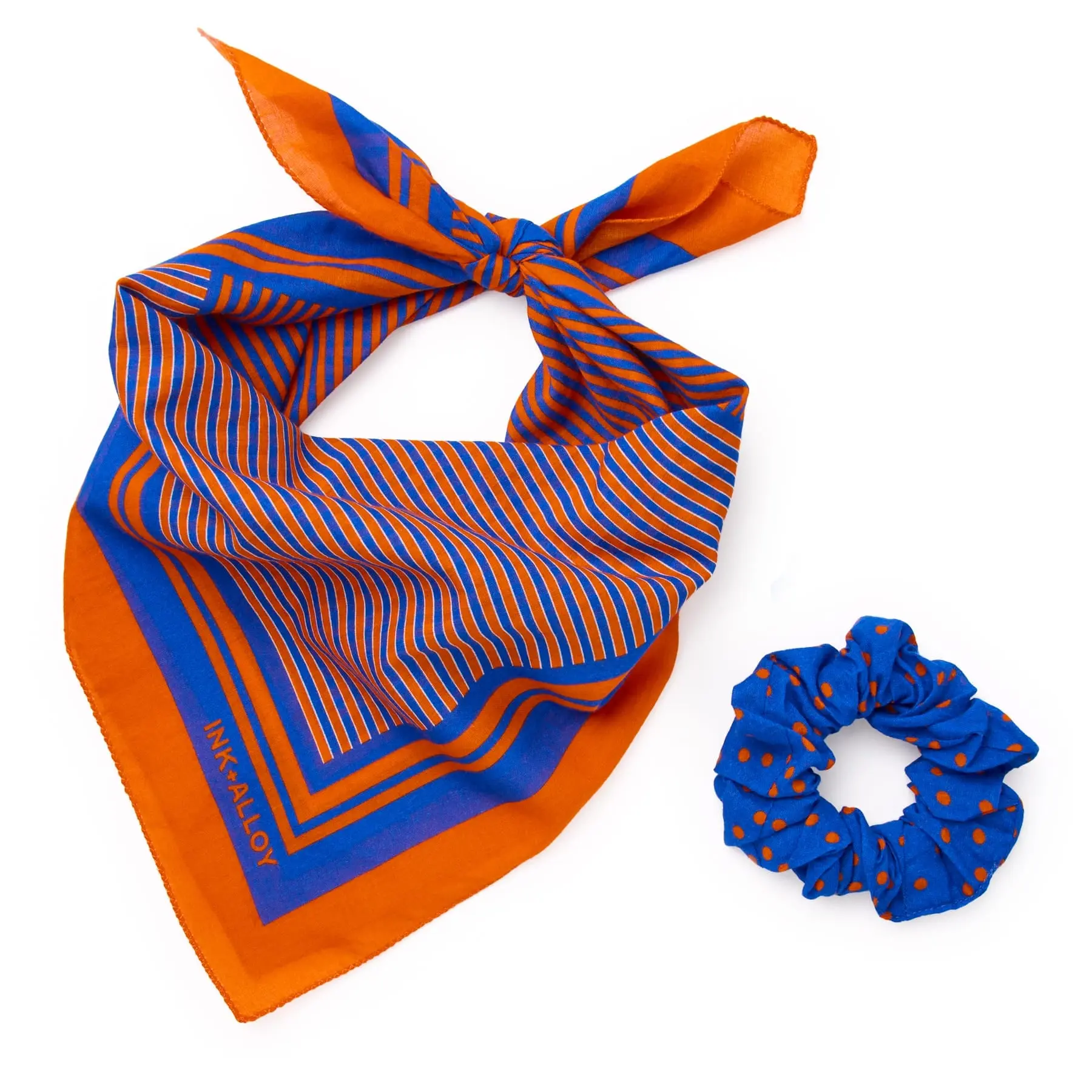 Game Day Alternating Stripe Scarf + Scrunchie Blue + Orange 21x21