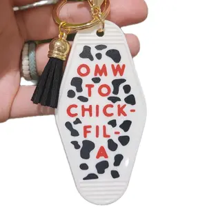 OMW To Chick-Fil-A Cute Cow Print Motel Keychain