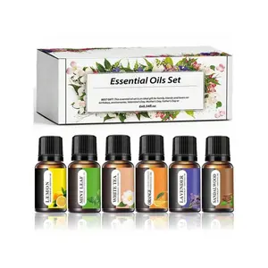 Essential Oil Set (6*0.34oz), 6 Aromatherapy Oil Gift Sets For Home Care, Reed Diffuser Oils, Fragrance, Aromatherapy, Humidifiers Lavender, Lemon, Orange, Peppermint, White Tea, Sandalwood