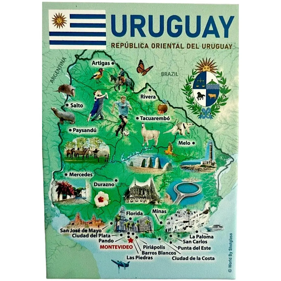 Uruguay Graphic Map and Attractions Souvenir Fridge Magnet 2.5" X 3.5"