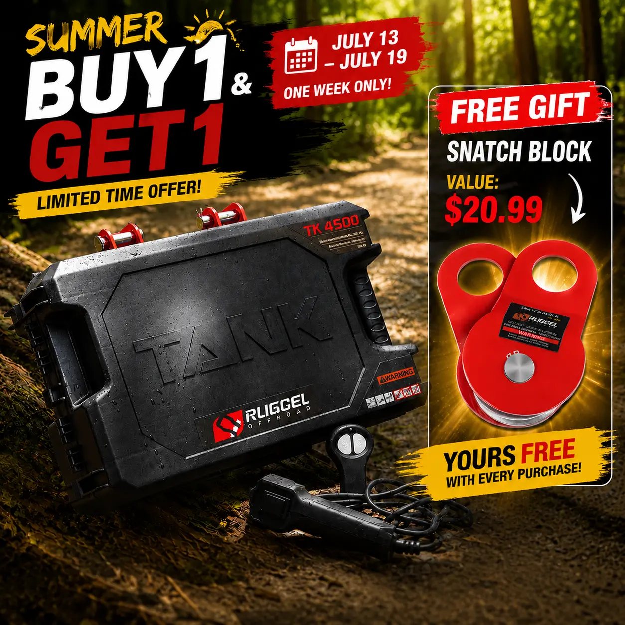 RUGCEL 4500lb Portable Electric Winch, 12V Recovery Winch with Synthetic Rope for ATV, UTV, Trailer & Farm