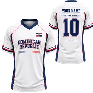 Custom Dominican Republic V-Neck Soccer Jersey, Personalized Name Number Dominican Flag Shirt