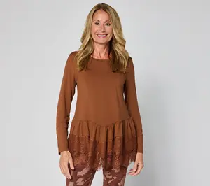LOGO by Lori Goldstein Regular Ruffle Hem Long Sleeve Top