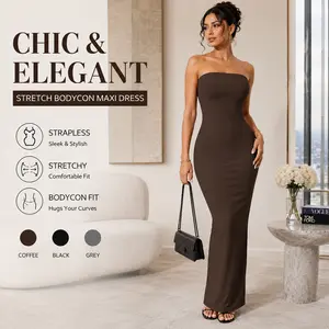 Women's Strapless Solid-Color Loose Casual Long Dress, Womenswear for Formal & Party Occasions