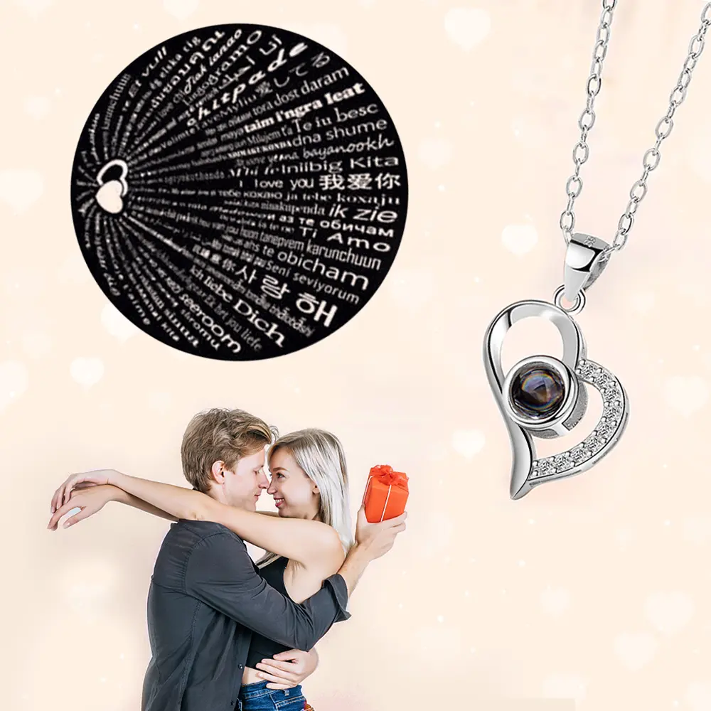【Mother's Day Gifts】I Love You Necklace 100 Languages Titanium Steel Projection Love Heart Necklace For Women Valentines Day Birthday Gifts Wife Girlfriend