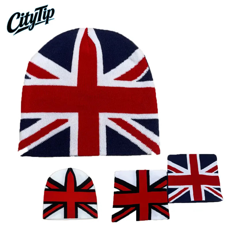 2PCS Union Jack Beanie Hats, British Flag Jacquard Knit Winter Caps for Men & Women, Red Blue White Color Block Skull Cap, Warm Soft Stretch Winter Hat, Y2K Streetwear Fashion Accessories, Hip Hop Style Beanie,