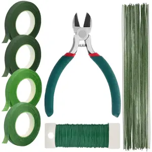 Floral Tape and Floral Wire Arrangement Tools Kit with Wire Cutter 26 Gauge Stem Wire and 22 Gauge Paddle Wire for Bouquet Stem Wrap Florist