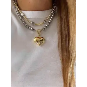 Heart Charm Decor Beaded Necklace & Pendant Necklace Fashion Jewelry for Party Daily Clothing Decor Trendy All-match Exquisite Jewelry for Birthday Gift