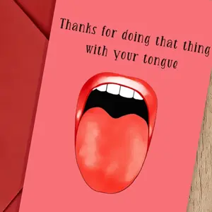 1PC Valentine's Day Humorous Greeting Card for Couples - "Thanks for Doing That Thing with Your Tongue" Flirty Romantic Card for Husband, Wife, Boyfriend, Girlfriend | Ideal for Anniversary Gifts, Valentine's Day Surprises, Birthday, Date Night Gifts