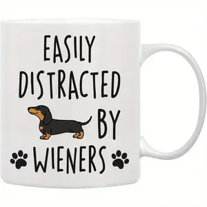 Cup - 11oz Ceramic Coffee Mug with Dishwasher & Microwave Safe, Double-Sided Dachshund Design, Reusable, Washable, Printed