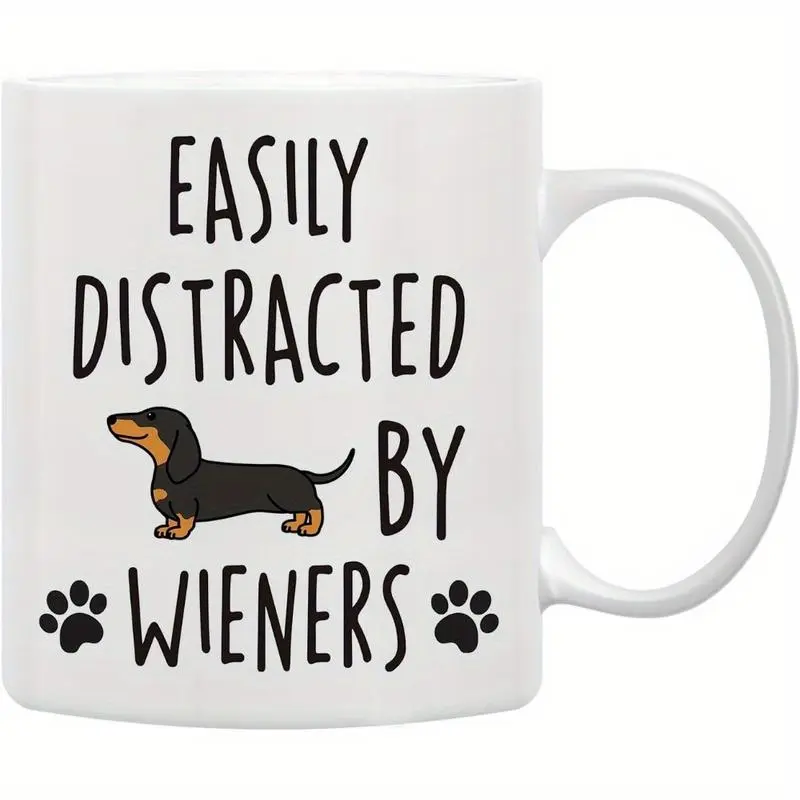 Cup - 11oz Ceramic Coffee Mug with Dishwasher & Microwave Safe, Double-Sided Dachshund Design, Reusable, Washable, Printed