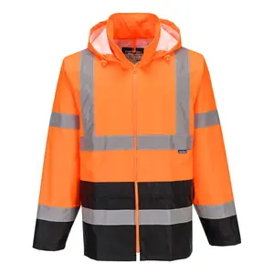 Portwest UH443 Men's Lightweight Hi Vis Contrast Reflective Classic Rain Jacket Yellow/Black, X-Small