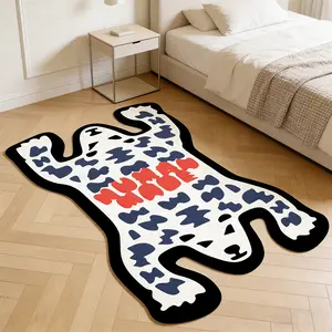 Trendy Polar Bear Plush Rug, Modern Abstract Rug, Blue Color Block Living Room Bedroom Decor Mat, Anti-Slip High Elastic Wear-Resistant Carpet, Fluffy Bedroom Rug