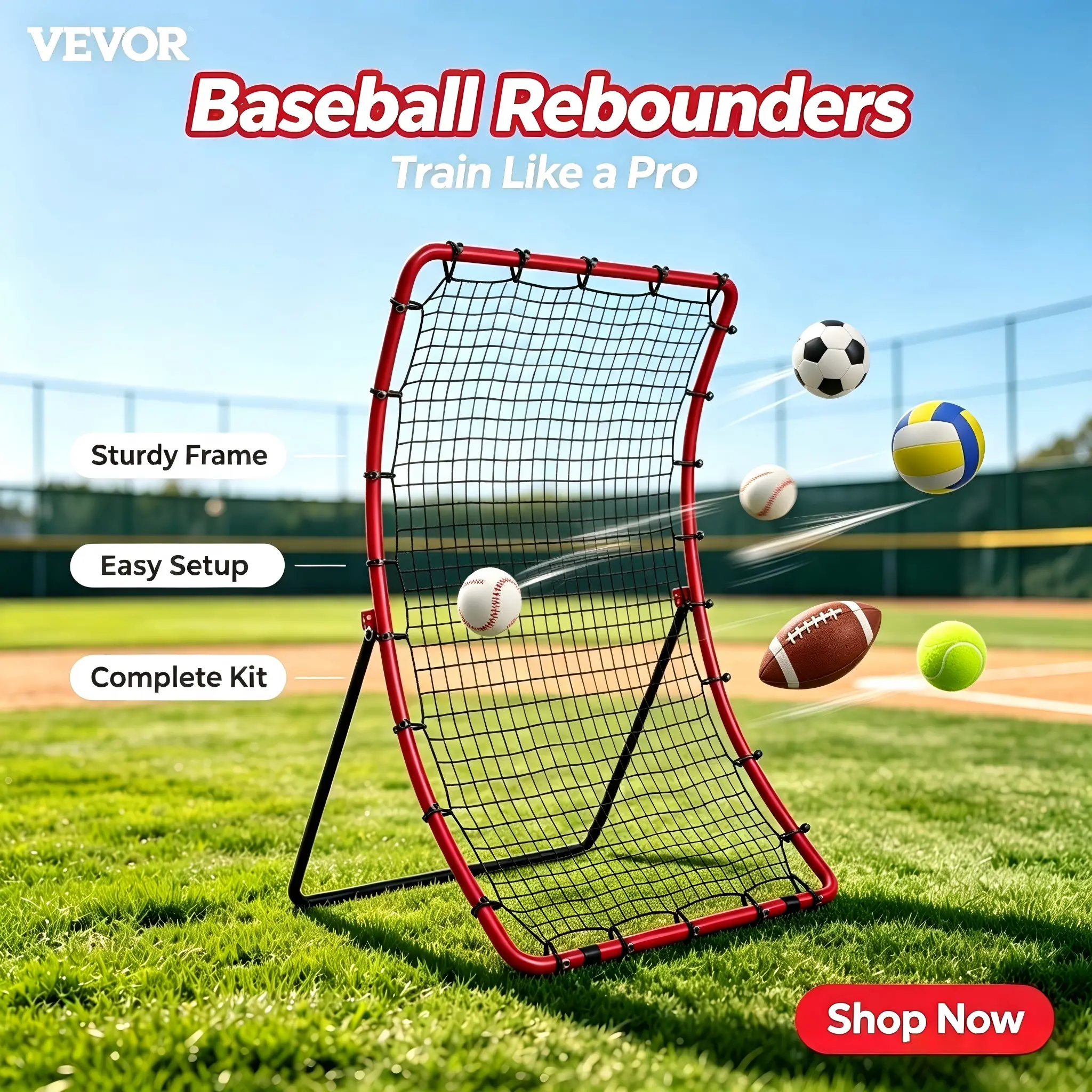 【SummerFinds】VEVOR Baseball And Softball Rebounder Net,  4 x 5.5 ft PitchBack Baseball Pitching Nest, Pitch Return Trainer Rebound Net with Pitching Target, All Angle Fielding Rebound Net for Grounders Pop Flies