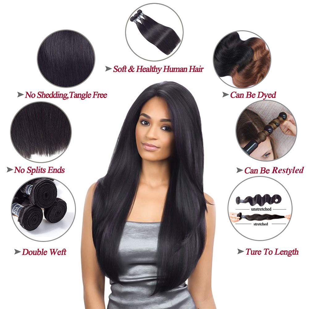 Human Hair Bundles Straight Bundles Human Hair 16 18 20 Inch Bundles Hair No Tangle No Shedding Double Weft 3 Unprocessed Burmese Bundles Human Hair Extensions Natural Color