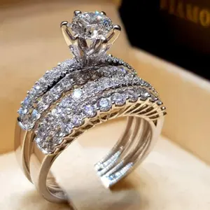 cluster ring promise rings gf Luxury Bridal Ring Set for Women |     Elegant Matching Wedding Engagement Rings |     European & American Style