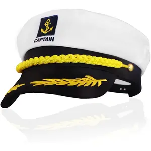 Adjustable Yacht Captain Hat Sailors Cap, Navy Marine Admiral Hat for Theme Party Cosplay Costume Accessory