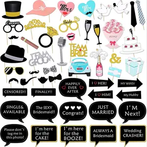 52pcs Wedding Photo Booth Props Set, Bride Gift Party Supplies, Perfect for Bridal Shower & Wedding Events, Fun Photography Accessories, Party Decoration Supplies, Party Favor