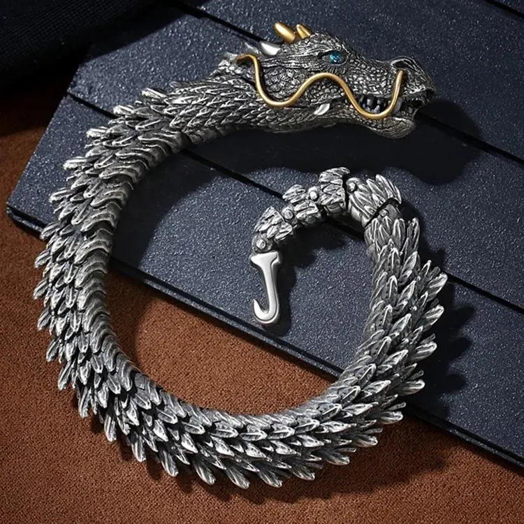Vintage Dragon Bracelet for Men & Women, Punk Style Edgy Aesthetic Jewelry for Parties, Unique Birthday Gift for Boyfriend, Unique Gifts For Man, Animals, Dragon Design Bracelets & Bangles, Gothic Punk Style Bracelets & Bangles