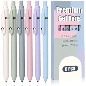 Gel Pens 6 Pcs Smooth Writing Pens Black Ink 0.5mm Fine Point No Bleed & Smear Retractable Aesthetic Pens for School & Office Supplies
