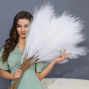 8 PCS Faux Pampas Grass Decor 38"/3.1FT Tall Fake Pompas Floral Large Artificial Pompous Grass Branches Plants for Floor Vase Filler Home Boho Decor (White)