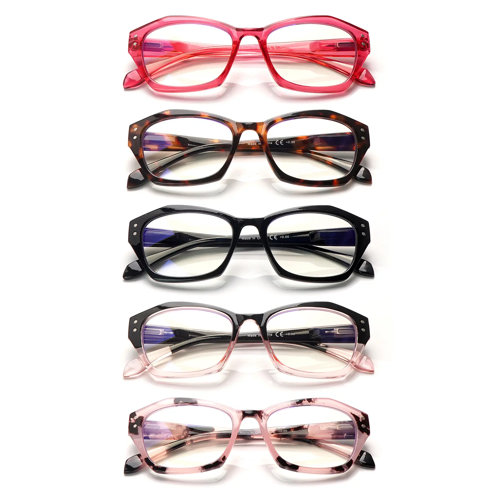 5-Pair Anti-Blue Light Reading Glasses, specifically for women. Features spring hinges, lightweight frames, and premium anti-blue light lenses to relieve eye strain. Ideal for reading, daily commuting,  Makes a perfect holiday gift.  Clear Mix Color