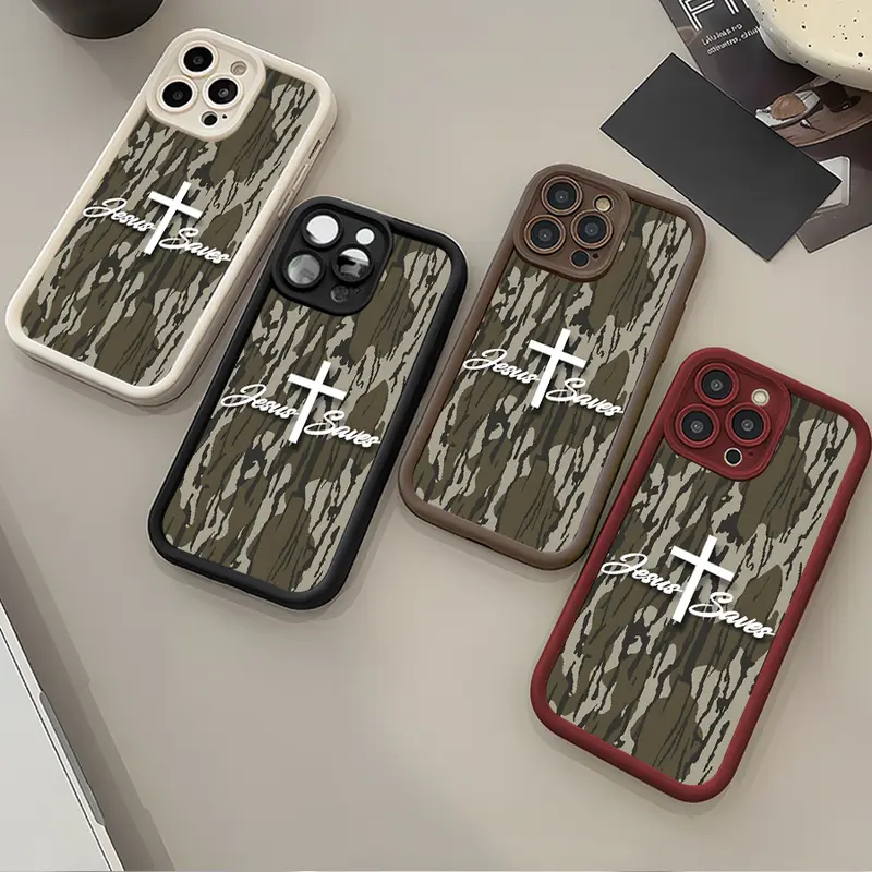 Patterned Camo Cross Jesus Saves TPU Shockproof Protective Cellphone Case - Magnetic Outdoor Casing for iPhone 18,17 Air,17 Pro,16 Pro,15 Pro Max,14 Plus,13 Pro,12,11 Pro,XS Max,X,XR - Halloween Stickers Included, Handheld Devices Accessories