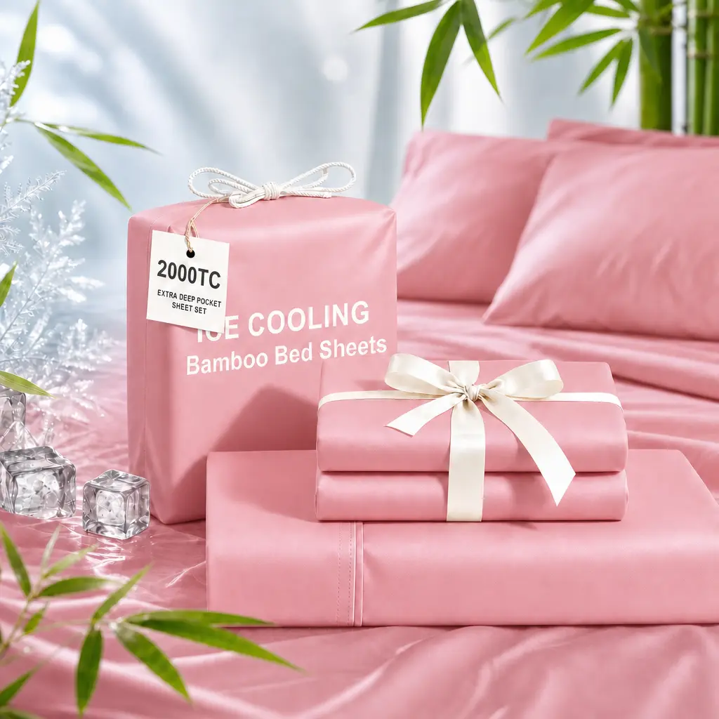 Jollyvogue 4/6-Piece Bamboo Fiber Cooling Queen-Size Bed Set - Bamboo Sheets, Breathable, Ideal for Overheated/Sweaty Sleepers, Includes Pillowcases, Flat & Fitted Sheets, Summer Home Use