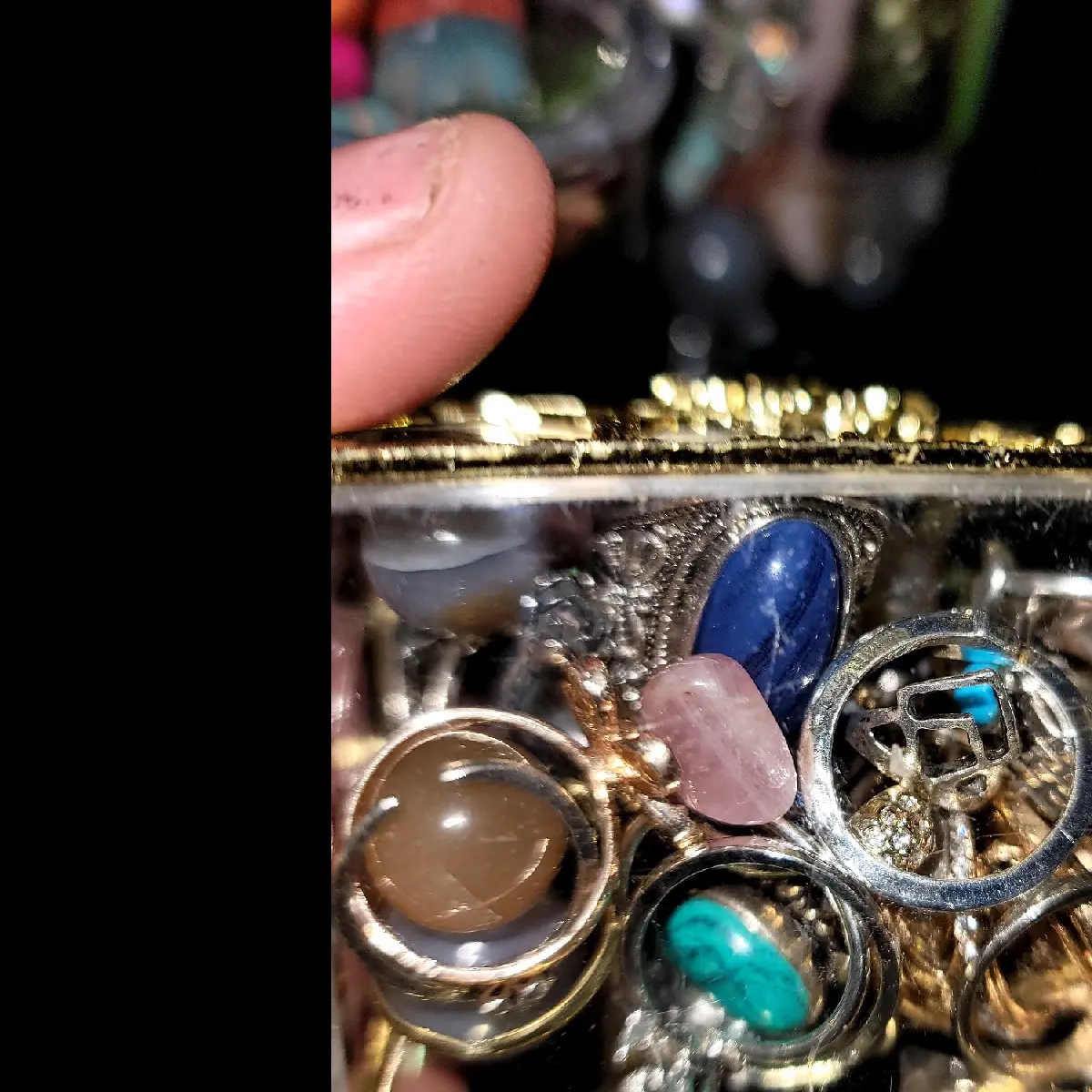 Treasure chest with rings and crystals