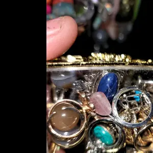 Treasure chest with rings and crystals