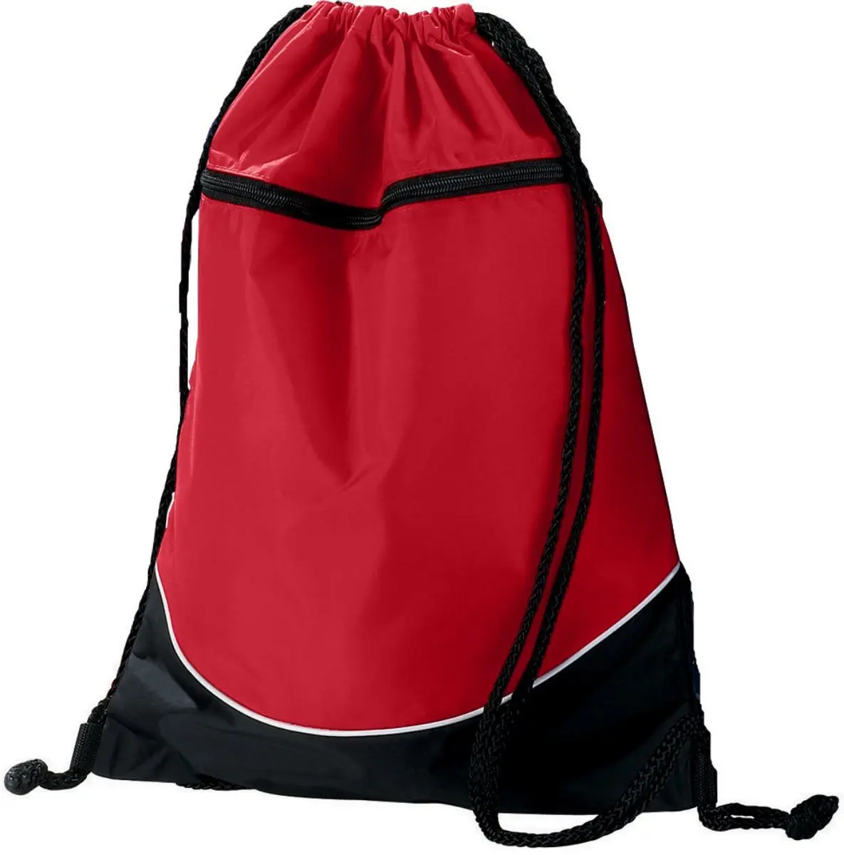 Adults' Plain PU-Coated Nylon Drawstring Backpack - Drawstring Closure, Hemmed Top, Front Zipper Pocket, Black Bottom - Ideal for Back to School Haul