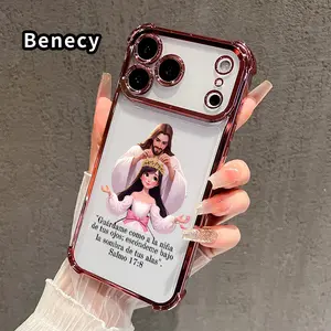 Divine Crown Blessing Pattern Phone Case for iPhone 17 Pro Max 16 15 Plus Air 14 13 12 11 E Electroplated Four-Corner Anti-Fall Protection Cellphone Cover