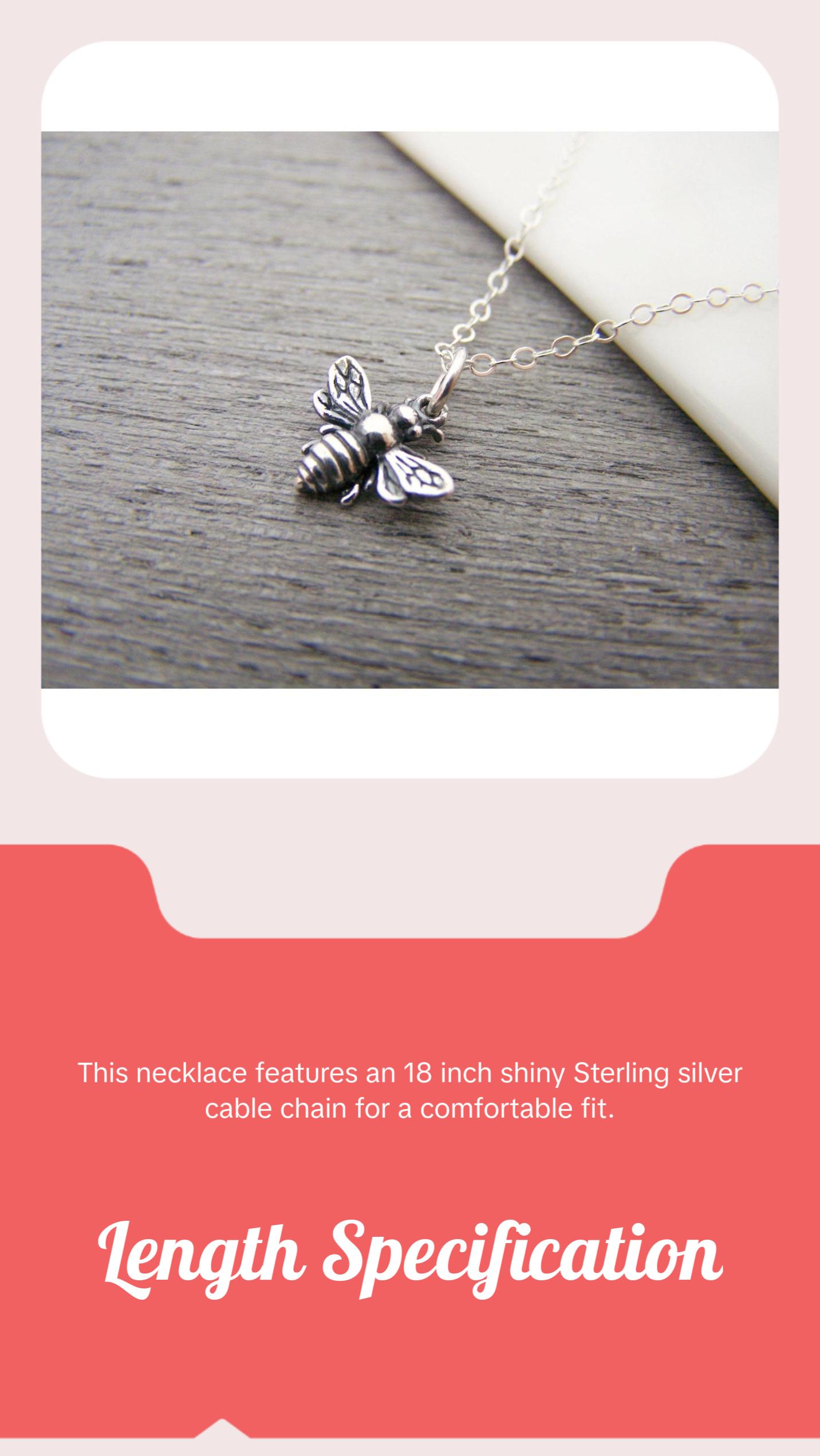 3D Bumblebee Charm Sterling Silver Necklace - Bee Pendant