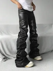 Men's Solid Color PU Leather Pants, Fashion Casual Comfy Regular Fit Street Style Skinny Trousers for Daily Wear, Men's Bottoms for All Seasons