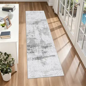 【Deals For You Days】2'x10' Modern Abstract Runner Rug - Non-Slip Printed Faux Wool Extra Long Carpet for Hallway, Kitchen & Entryway