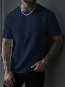 Men's Spring Summer Textured Fabric Plain Short Sleeve T-Shirt, Casual Loose Knit Top, Perfect for Fashion Outdoor Sports & Daily Wear