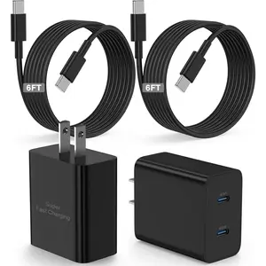 45W Super Fast Charger USB C, 2-Pack Dual Port Type C Charger Fast Charging,with 6FT Cable&Cord for Samsung Galaxy S25 Ultra/S24 Ultra/S23/S22/S21/S20+, iPhone16/15