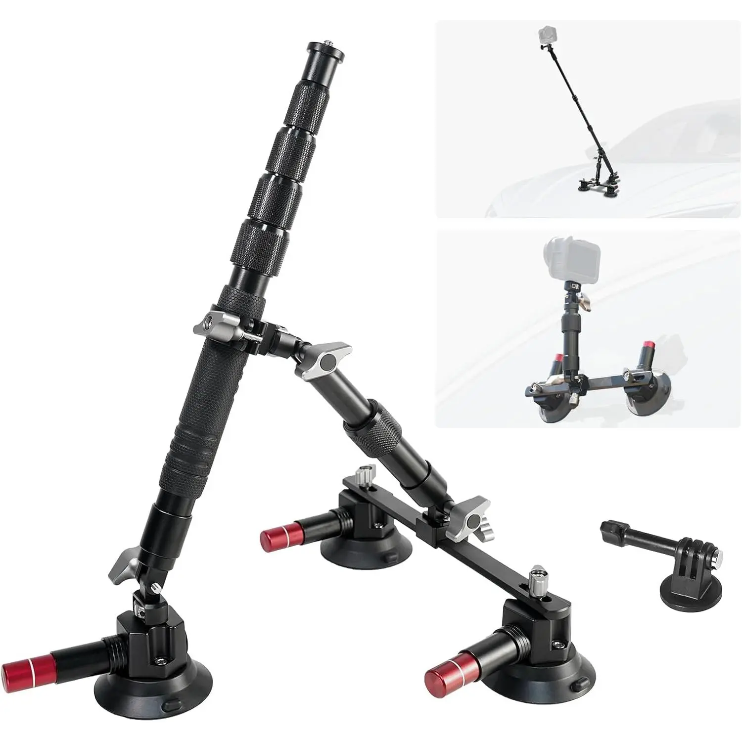 Triple Suction Cup Mount Kit with 2in1 Selfie Stick, Quick Release ...