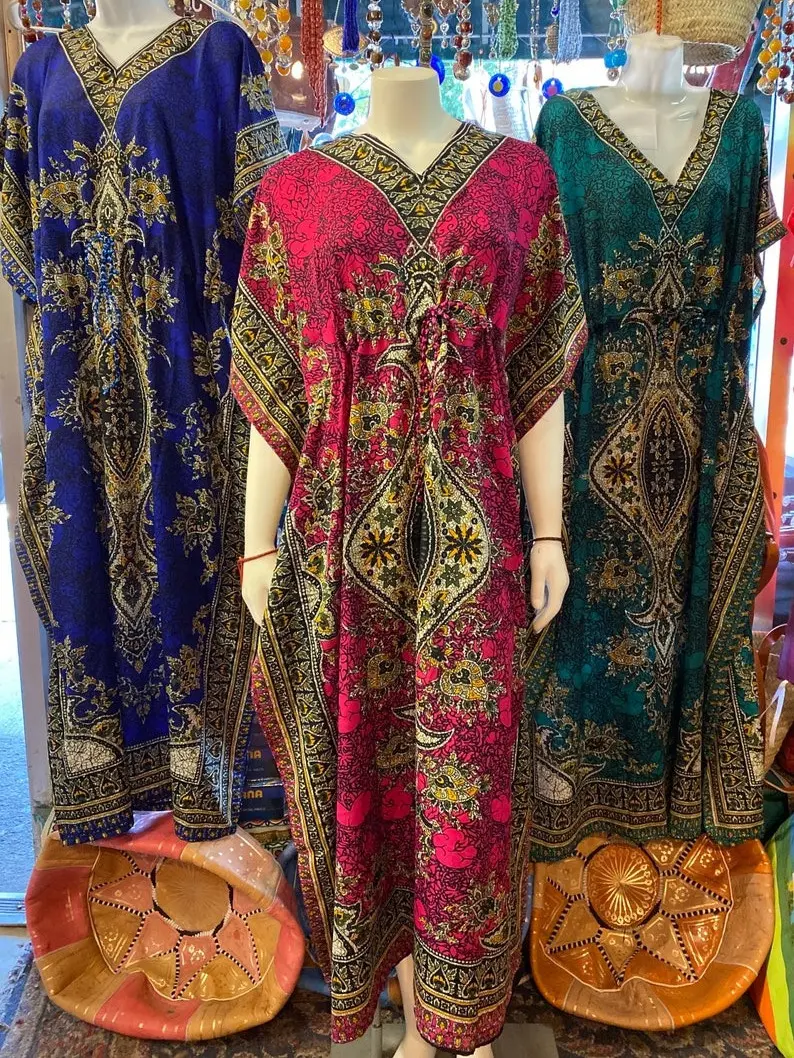 Women's Lightweight Dashiki Kaftan Dress, Boho Summer Lounge House Dress - Womenswear, Casual