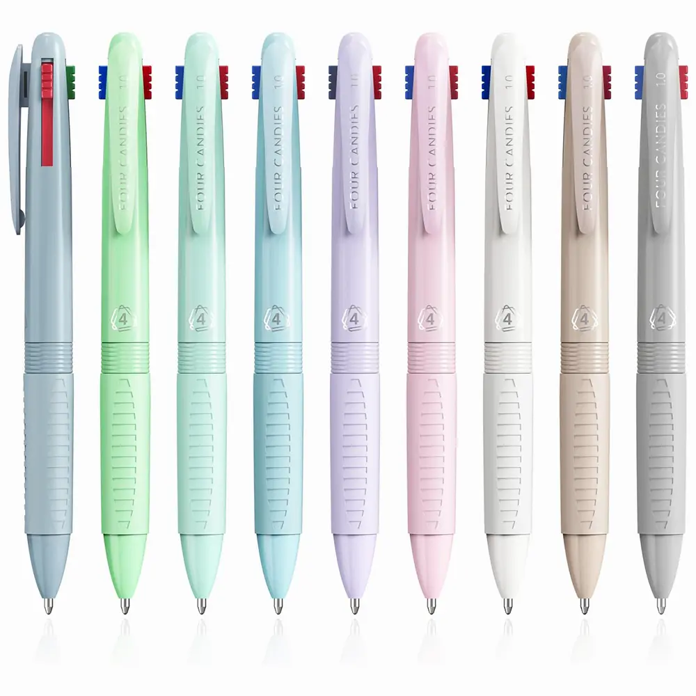 Four Candies 4-in-1 Multicolor Ballpoint Pens, 9 Pack 1.0mm Quick Dry Ink, Smooth Writing, Comfort Grip, Macaron Colors, Ideal for Nurses, Teachers, Students, and Office Supplies, Perfect Christmas Gift for Women