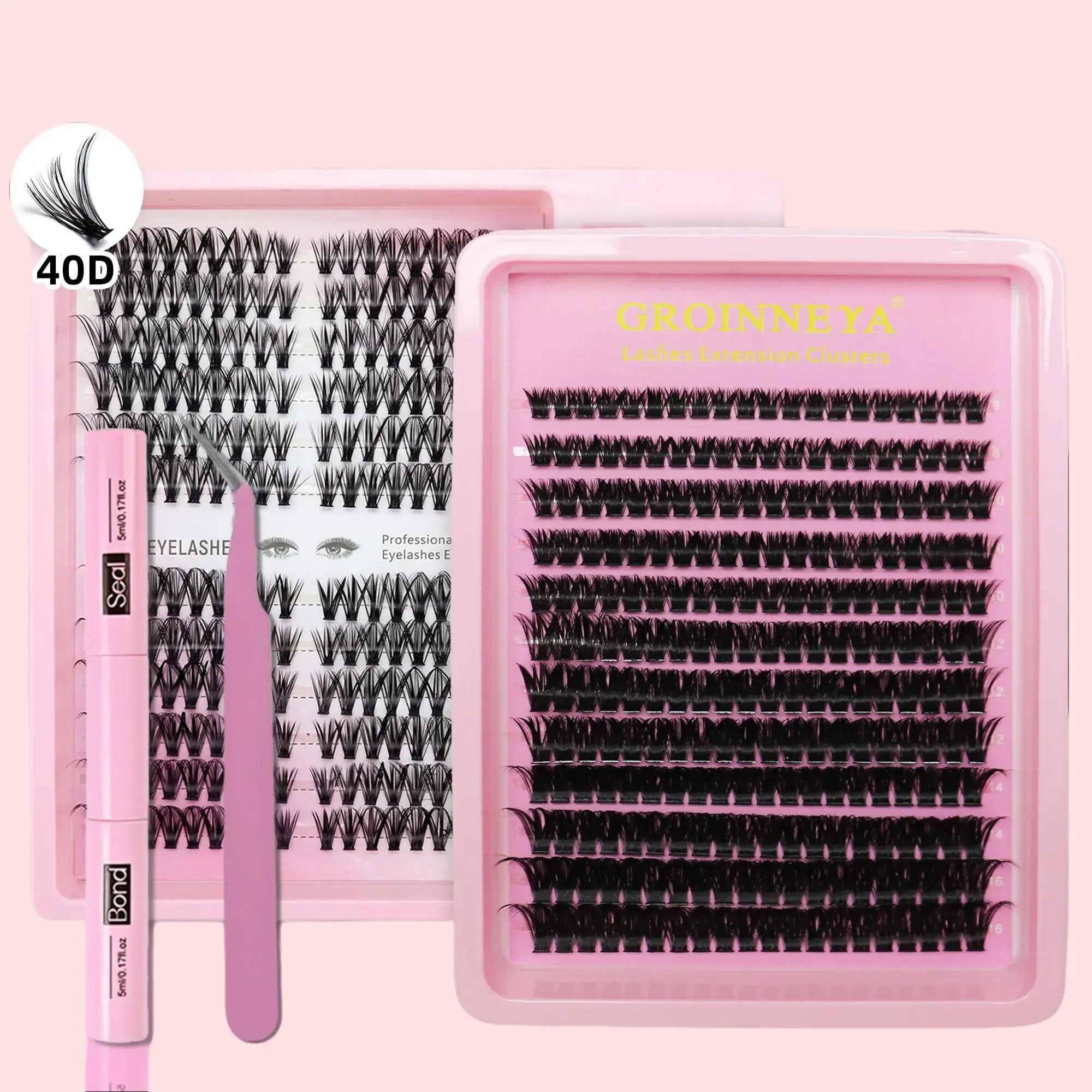 A  DIY Lash Extension Kit 40D & 80D Mixed Cluster Eyelashes 456PCS D Curl Individual Lashes With 2IN1 Lash Bond Seal Pen & Professional Curved Tweezers Fluffy Wispy Volume Self Lash Kit For Home Makeup